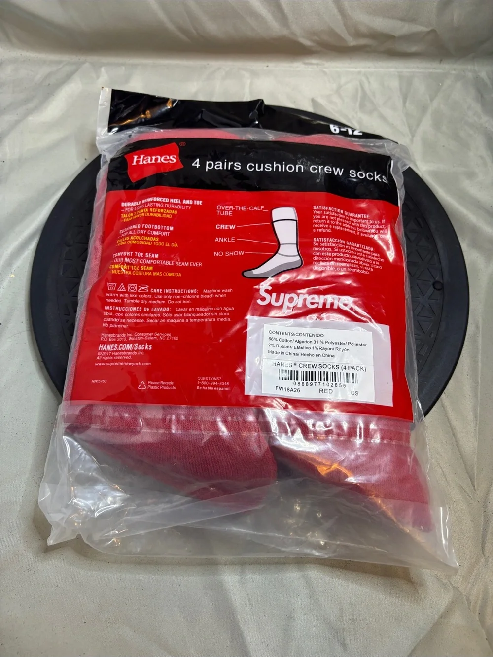 Supreme Red Crew Cushion Socks - 4 Pack